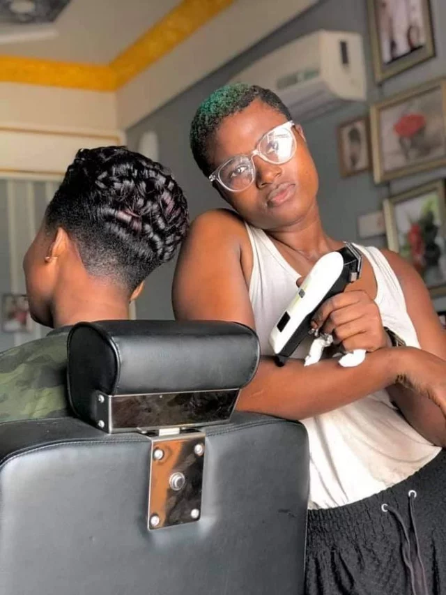 Meet Adwoa Pee, a beautiful female barber in Ghana trending on social media